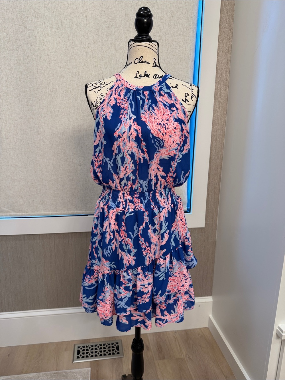 Lilly Pulitzer Navy Dress with Pink Coral Print
